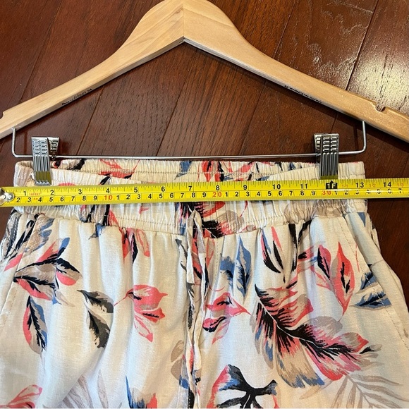 Briggs tropical floral print wide leg Linen blend pants pockets beige tan size S - Picture 9 of 10